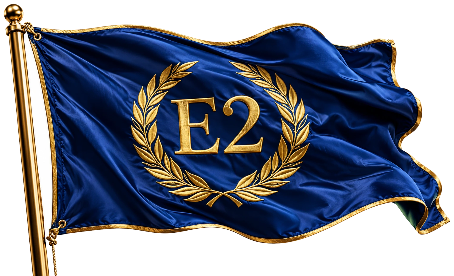The official E2 flag, royal blue with the gold laurel, cut out on a clear background