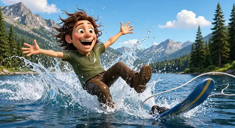Mike wiping out water skiing on the lake