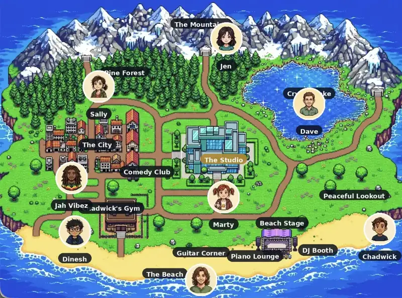 The Game world map, with all locations and characters