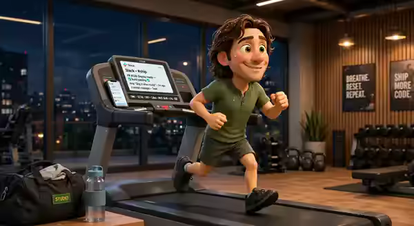 Mike getting cardio in at the gym during a long work night