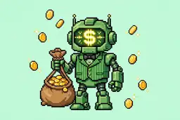 Finance Bot as a 16-bit robot banker character
