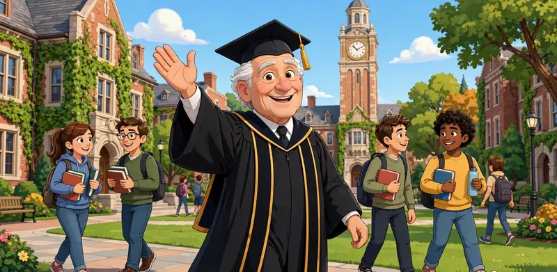 Reginald waving to students on campus