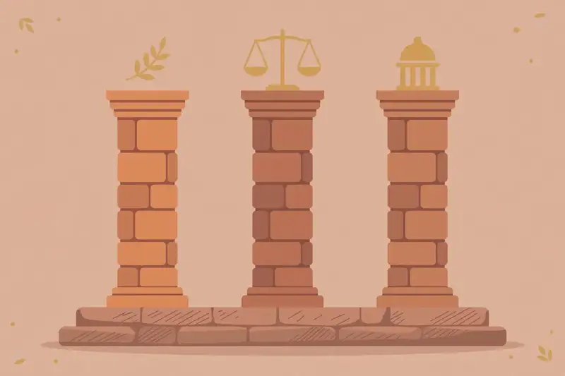 Three strong stone pillars standing side by side